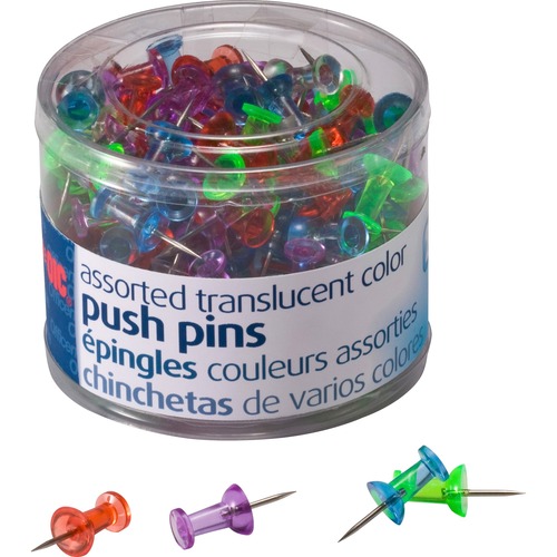 Officemate Translucent Pushpins - 0.5" Length x 0.3" Diameter - Assorted - Steel - 200 / Pack