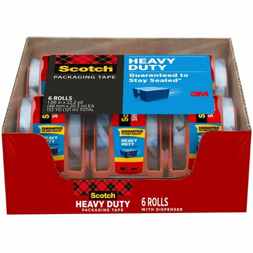 Scotch Heavy-Duty Shipping / Packaging Tape - 22.20 yd Length x 1.88" Width - 3.1 mil Thickness - 1.50" Core - Synthetic Rubber Resin - Dispenser Included - Handheld Dispenser - Moisture Resistant, Split Resistant - For Sealing, Shipping, Packing - 6 / Pa