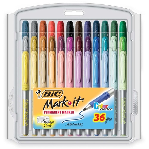 BIC Mark-it Permanent Markers - Fine Marker Point - Assorted Ink - 36 / Set