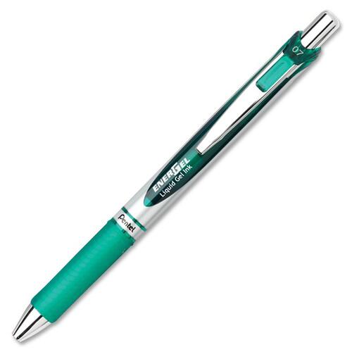 Pentel EnerGel RTX Liquid Gel Pen - Medium Pen Point - 0.7 mm Pen Point Size - Refillable - Retractable - Green Gel-based Ink - Silver Barrel - 1 Each - Gel Ink Pens - PENBL77D