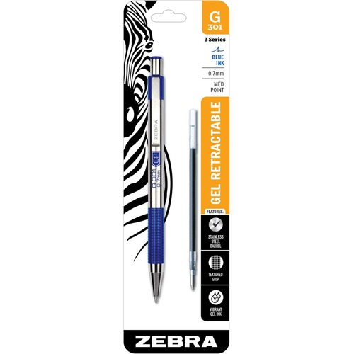 Picture of Zebra Pen G-301 Stainless Steel Retractable Gel Pen with Refill