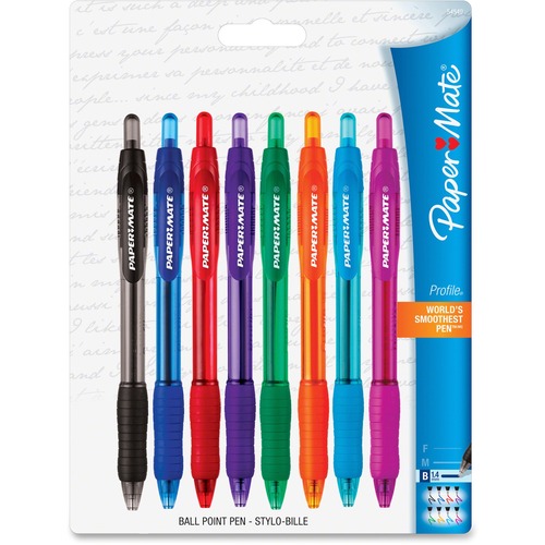 Paper Mate Retractable Profile Ballpoint Pens - Bold Pen Point - 1.4 mm Pen Point Size - Retractable - Assorted - 8 / Pack