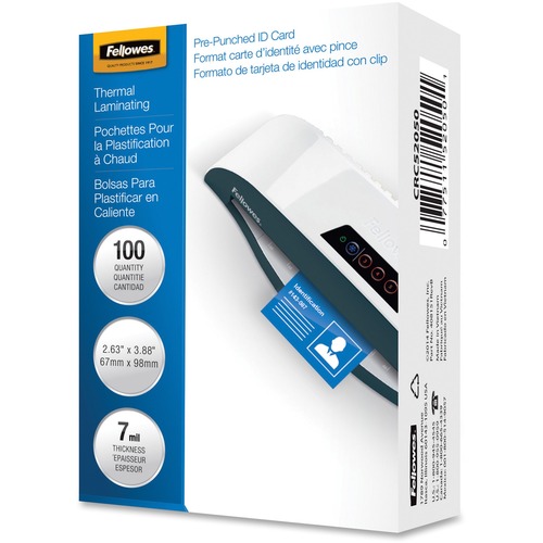 Fellowes Punched ID Card Glossy Thermal Laminating Pouches - Laminating Pouch/Sheet Size: 3.88" Width x 7 mil Thickness - Type G - Glossy - for Document, ID Card - Durable, Pre-punched - Clear - 100 / Pack