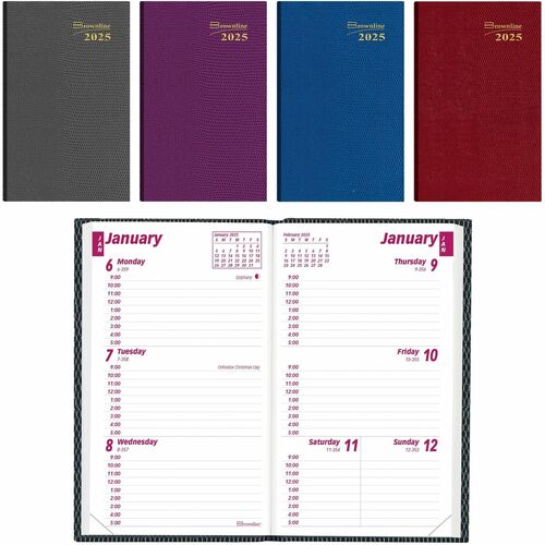 Brownline Weekly Pocket Appointment Book - Weekly, Daily - 1 Year - January 2024 till December 2024 - 9:00 AM to 5:00 PM - Hourly - 1 Week Double Page Layout - 2 7/8" x 4 3/4" Sheet Size - Desktop - Assorted - Phone Directory, Flexible, Tear-off, Address