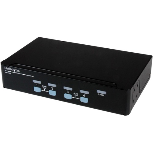 StarTech.com 4 Port Rack Mountable USB KVM Switch With Audio and USB 2.0 Hub - KVM / audio / USB switch - USB - 4 ports - Rack Mountable - 1 local user - 1U - Share keyboard, mouse, speakers and a VGA display between four multimedia computers - usb kvm sw