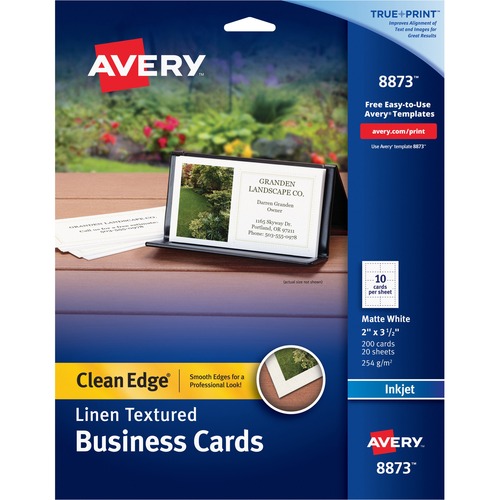 Avery® Clean Edge Business Cards, White Textured, 200 (08873) - 110 Brightness - 2" x 3 1/2" - 93 lb Basis Weight - 254 g/m² Grammage - Matte - 200 / Pack - 1000 Sheets - FSC Mix - Double-sided - White