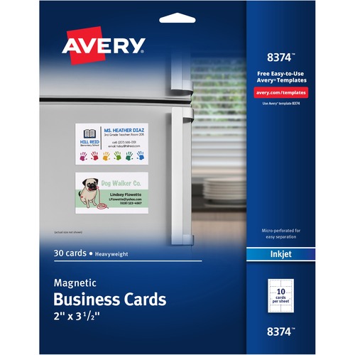 Avery® Magnetic Business Cards, 2" x 3-1/2" , Matte White, 30 Cards (8374) - 2" x 3 1/2" - 729 g/m² Grammage - Matte - 5 / Carton - Sturdy, Magnetic Coated, Perforated - White