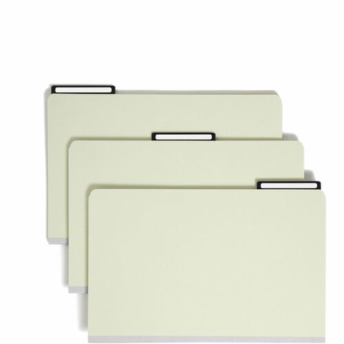 Smead 1/3 Tab Cut Legal Recycled Top Tab File Folder - 8 1/2" x 14" - 1" Expansion - Top Tab Location - Assorted Tab Position - 25 pt. - Pressboard, Metal - Gray, Green - Heavyweight, Wear Resistant - 60% Recycled - 25 / Box
