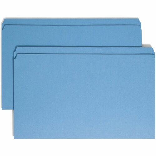 Smead Colored Straight Tab Cut Legal Recycled Top Tab File Folder - 8 1/2" x 14" - 3/4" Expansion - Blue - 10% Recycled - 100 / Box
