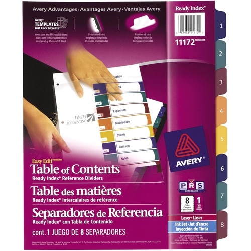 Avery® Easy Edit Index Divider - 8 Tab(s) - 1 Tab(s)/Set - Multicolor Tab(s) - 1 / Set