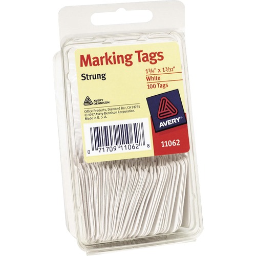 Avery® Strung White Marking Tags - 1.75" Length x 1.09" Width - Rectangular - String Fastener - 36 / Carton - Card Stock - White