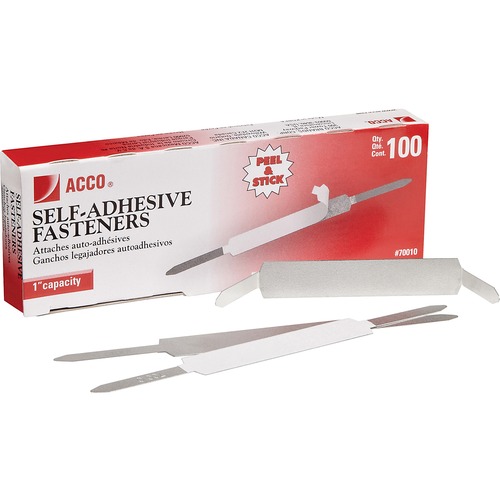 ACCO Self-Adhesive Fasteners - 1" Size Capacity - Self-adhesive, Coined Edge - 100 / Box - Steel