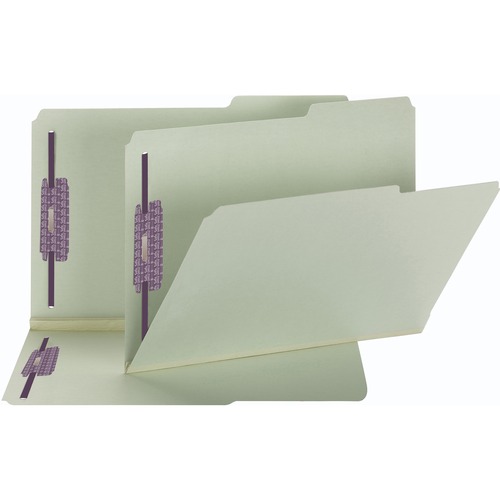 Smead 2/5 Tab Cut Legal Recycled Fastener Folder - 8 1/2" x 14" - 2" Expansion - 2 x 2S Fastener(s) - Top Tab Location - Right Tab Position - Pressboard - Gray, Green - 60% Paper Recycled - 25 / Box