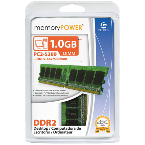 Centon 1GB DDR2 SDRAM Memory Module - 1GB - 667MHz DDR2-667/PC2-5300 - Non-ECC - DDR2 SDRAM - 240-pin DIMM