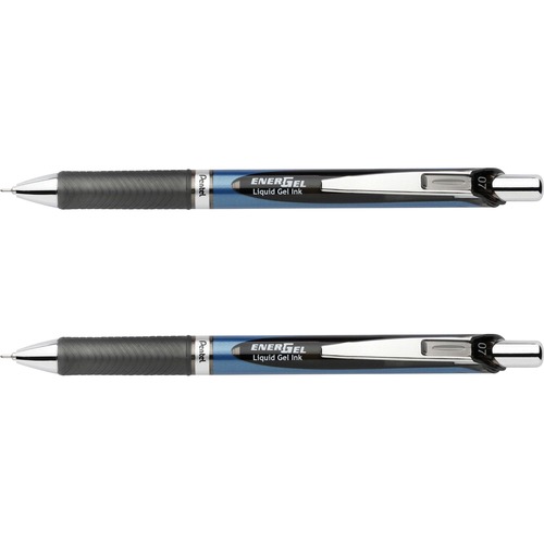 EnerGel EnerGel RTX Liquid Gel Pens - Medium Pen Point - 0.7 mm Pen Point Size - Needle Pen Point Style - Refillable - Retractable - Black Gel-based Ink - Blue Barrel - Stainless Steel Tip - 2 / Pack
