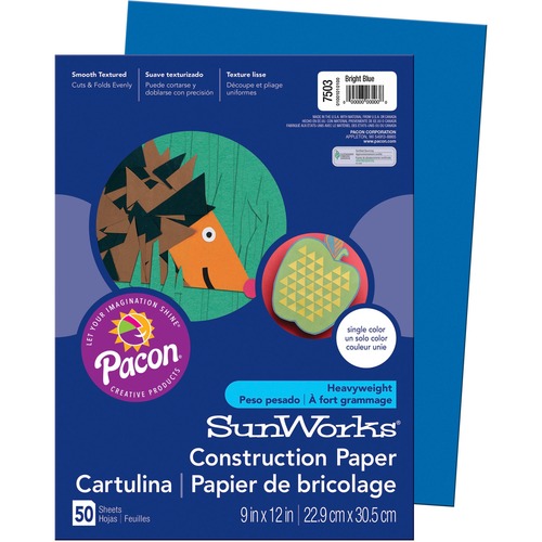 SunWorks Construction Paper - Multipurpose - 12" Width x 9" Length - Brite Blue - Paper - 50 / Pack
