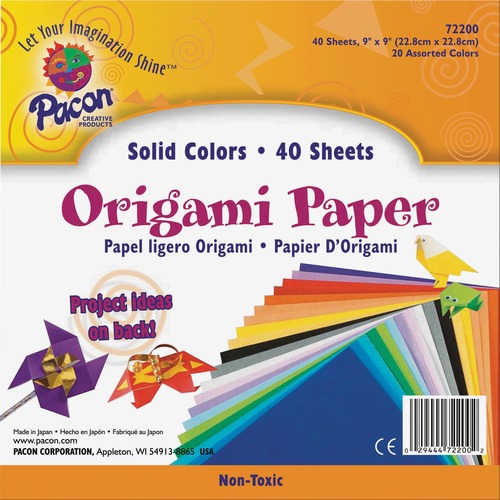 Pacon Origami Paper - Art, Craft - 9"Height x 9"Width - 40 / Pack - Assorted