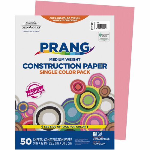 Prang Construction Paper - Multipurpose - 12"Width x 9"Length - 50 / Pack - Pink - Groundwood