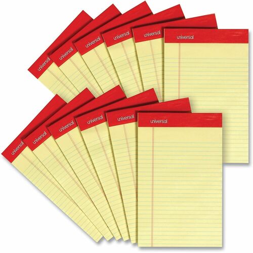 Universal Notepad - 1 Subject(s) - 50 Sheets - Tape Bound - Legal Ruled Red Margin - 16 lb Basis Weight - 5" x 8" Sheet Size - 5" Width - Canary Paper - 1 Dozen