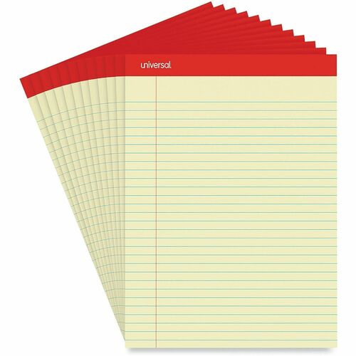 Universal Notepad - 1 Subject(s) - 50 Sheets - Tape Bound - Legal Ruled Red Margin - 16 lb Basis Weight - Letter - 8 1/2" x 11 3/4" Sheet Size - 11.75" Height x 8.5" Width - Canary Paper - 1 Dozen