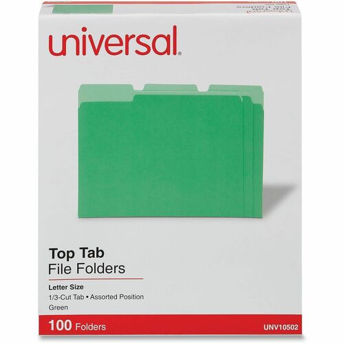 Universal 1/3 Tab Cut Letter Top Tab File Folder - 8 1/2" x 11" - Assorted Tab Position - 11 pt. - Stock - 100 Box