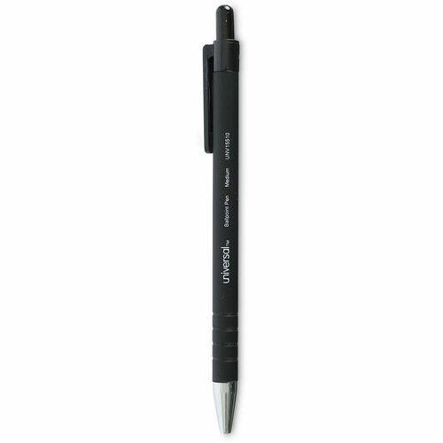Universal Ballpoint Pen, Retractable, Medium 1 mm, Black Ink, Black Barrel, Dozen - 1 mm Medium Conical Pen Point - Retractable - Black Ink - Black Barrel - 1 Dozen