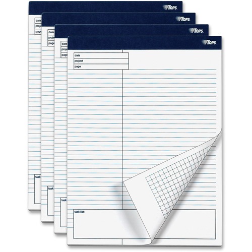 TOPS Project Planning Pads - 8 1/2" x 11 3/4" Sheet Size - White - Chipboard - Perforated - 4 / Pack