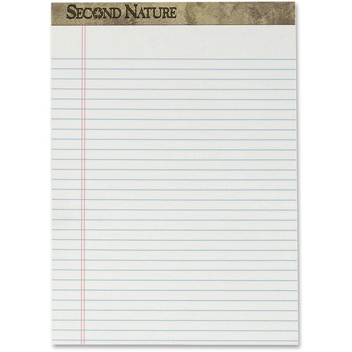 TOPS Second Nature Legal Pads - 50 Sheets - Ruled Red Margin - 18 lb Basis Weight - 8 1/2" x 11 3/4" - 2.50" x 11.8" x 8.5" - White Paper - Bleed Resistant, Perforated, Environmentally Friendly, Acid-free - Recycled - 1 Dozen