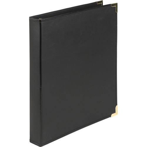 Samsill Classic Collection Executive Presentation Binder - 1" Binder Capacity - Letter - 8 1/2" x 11" Sheet Size - 200 Sheet Capacity - 3 Ring(s) - Fastener(s): Round Ring - Pocket(s): 2, Inside Back, Inside Front - Vinyl, Synthetic Leather, Brass - Black