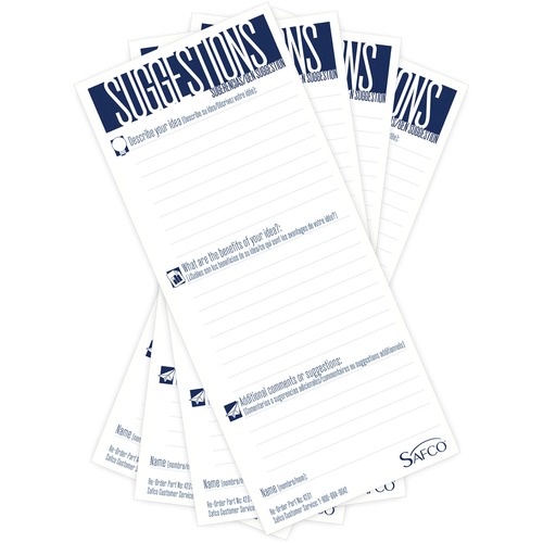 Safco Suggestion Box Card Refills - 3 1/2" x 8" Sheet Size - White - White Sheet(s) - 25 / Pack