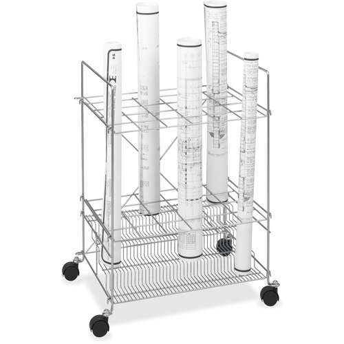 Safco Chrome Wire Roll File, 24 Compartment - 100 lb Capacity - 4 Casters - 1.50" Caster Size - Steel - 24" Width x 17.25" Depth x 31.75" Height - Chrome - 1 Each