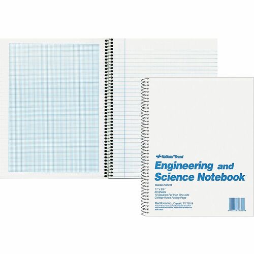 Rediform Engineering and Science Notebook - Letter - 60 Sheets - Wire Bound - Both Side Ruling Surface - Light Blue Margin - 16 lb Basis Weight - Letter - 8 1/2" x 11" - White Paper - White Cover - Unpunched, Heavyweight, Hard Cover - 1 Each