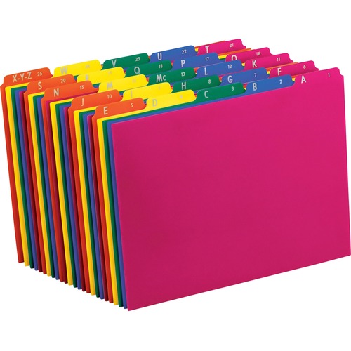 Pendaflex Top Tab Assorted A-Z File Guides - 5 Printed Tab(s) - Character - A-Z - 8.5" Divider Width x 11" Divider Length - Letter - Blue Polypropylene, Green, Yellow, Magenta, Strawberry Tab(s) - Wear Resistant, Tear Resistant, Moisture Resistant - 25 / 