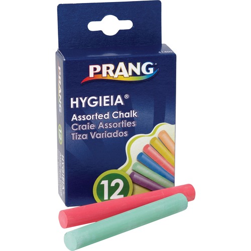 Dixon Hygieia Color Chalk - 3.25" (82.55 mm) Length - 0.38" (9.53 mm) Diameter - Assorted - 12 / Box