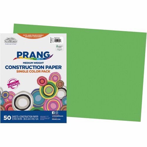 Prang Construction Paper - Multipurpose - 18"Width x 12"Length - 50 / Pack - Bright Green - Groundwood