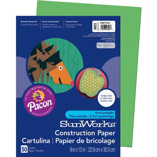 SunWorks Construction Paper - Multipurpose - 12" Width x 9" Length - Brite Green - Paper - 50 / Pack