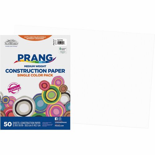 Prang Construction Paper - Multipurpose - 18"Width x 12"Length - 50 / Pack - Bright White