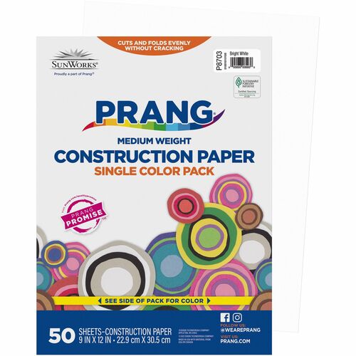 Prang Construction Paper - 12"Width x 9"Length - 50 / Pack - Bright White
