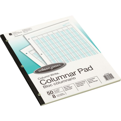 Wilson Jones 8-Column Writing Pads - 50 Sheet(s) - Double Sided Sheet - Letter - 8.50" x 11" Sheet Size - 3 x Holes - 8 Columns per Sheet - Green Sheet(s) - Brown, Green Print Color - Paper - 50 / Pad