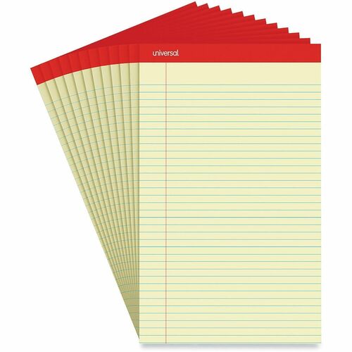 Universal Notepad - 1 Subject(s) - 50 Sheets - Tape Bound - Legal Ruled Red Margin - 16 lb Basis Weight - Legal - 8 1/2" x 14" Sheet Size - 8.5" Width - Canary Paper - 1 Dozen