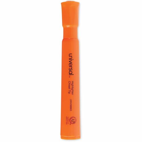 Universal Desk Highlighters, Fluorescent Orange Ink, Chisel Tip, Orange Barrel, Dozen - Chisel Marker Point - Fluorescent Orange Ink - Orange Round, Tank Barrel - 1 Dozen