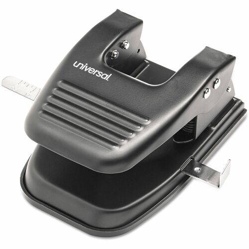 Universal Two-hole Punch - 2 Punch Head(s) - 30 Sheet of 20lb Paper - 9/32" Punch Size - Round Shape - Metal, Plastic - Black