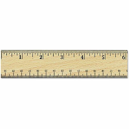 Universal Flat Wood Ruler with Double Metal Edge, 12" , Clear Lacquer Finish - 12" Length x 1.4" Width - 1/16, 1/32 Graduations - Metric, Standard Measuring System - Wood - Clear - 1 Each