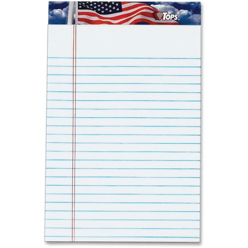 TOPS American Pride Writing Tablet - 50 Sheets - Strip - 16 lb Basis Weight - Jr.Legal - 5" x 8" - 8" x 5" - White Paper - Perforated, Heavyweight, Bleed Resistant, Acid-free - 1 Dozen
