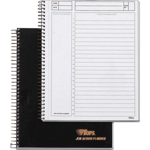TOPS Action Planner - Action - Julian Dates - 6 3/4" x 8 1/2" Sheet Size - Wire Bound - Chipboard - Black CoverPerforated - 1 Each