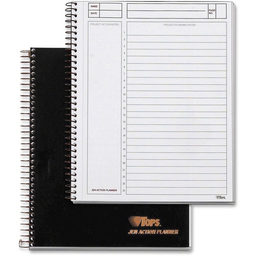Tops 63827 Journal Entry Notetaking Planner Pad - 84 Sheets - Wire Bound - 20 lb Basis Weight - 6 3/4" x 8 1/2" - White Paper - Black Cover - Perforated, Unpunched - 1 Each