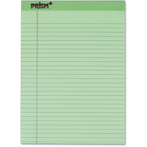 TOPS Prism Plus Wide Rule Green Legal Pad - 50 Sheets - Strip - 16 lb Basis Weight - 8 1/2" x 11 3/4" - 11.75" x 8.5" - Green Paper - Perforated, Rigid, Heavyweight, Bleed Resistant, Acid-free, Unpunched - 1 Dozen