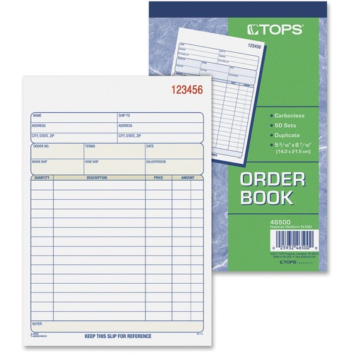 TOPS 2-part Carbonless Sales Order Book - 50 Sheet(s) - 15 lb - 2 PartCarbonless Copy - 5.56" x 7.94" Form Size - White, Canary - Blue Print Color - 1 Each
