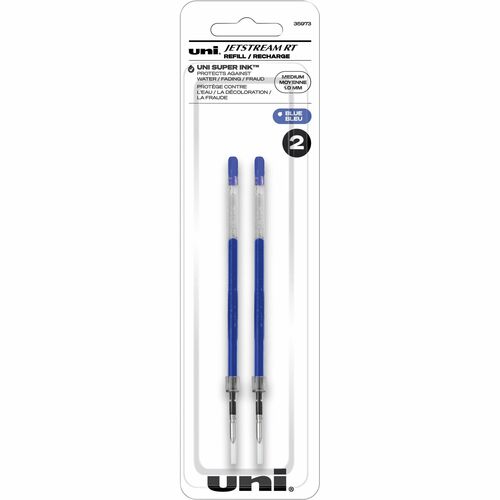 uniball™ Jetstream RT Ballpoint Pen Refills - 1 mm , Medium Point - Blue Ink - Super Ink, Water Resistant Ink, Fade Resistant, Fraud Resistant - 2 / Pack