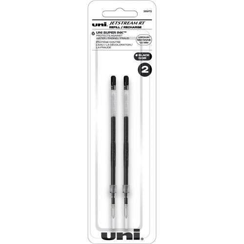 uniball™ Jetstream RT Ballpoint Pen Refills - 1 mm , Medium Point - Black Ink - Super Ink, Water Resistant Ink, Fade Resistant, Fraud Resistant - 2 / Pack